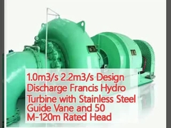 1.0m3/s 2.2m3/s Descarga de diseño Francis Turbina hidráulica con paleta de guía de acero inoxidable y cabeza nominal de 50 M-120m