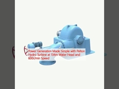 Generación de energía hecha simple con la turbina hidráulica Pelton a 134m de cabeza de agua y velocidad de 600r/min