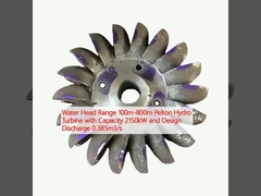Alcance de la cabeza del agua 100m-800m Turbina hidroeléctrica Pelton con capacidad de 2150kW y descarga de diseño 0.385m3/s